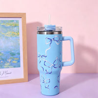 40oz Floral Stainless Steel Insulated Travel Tumbler with Straw & Handle – Large Capacity Reusable Drink Cup