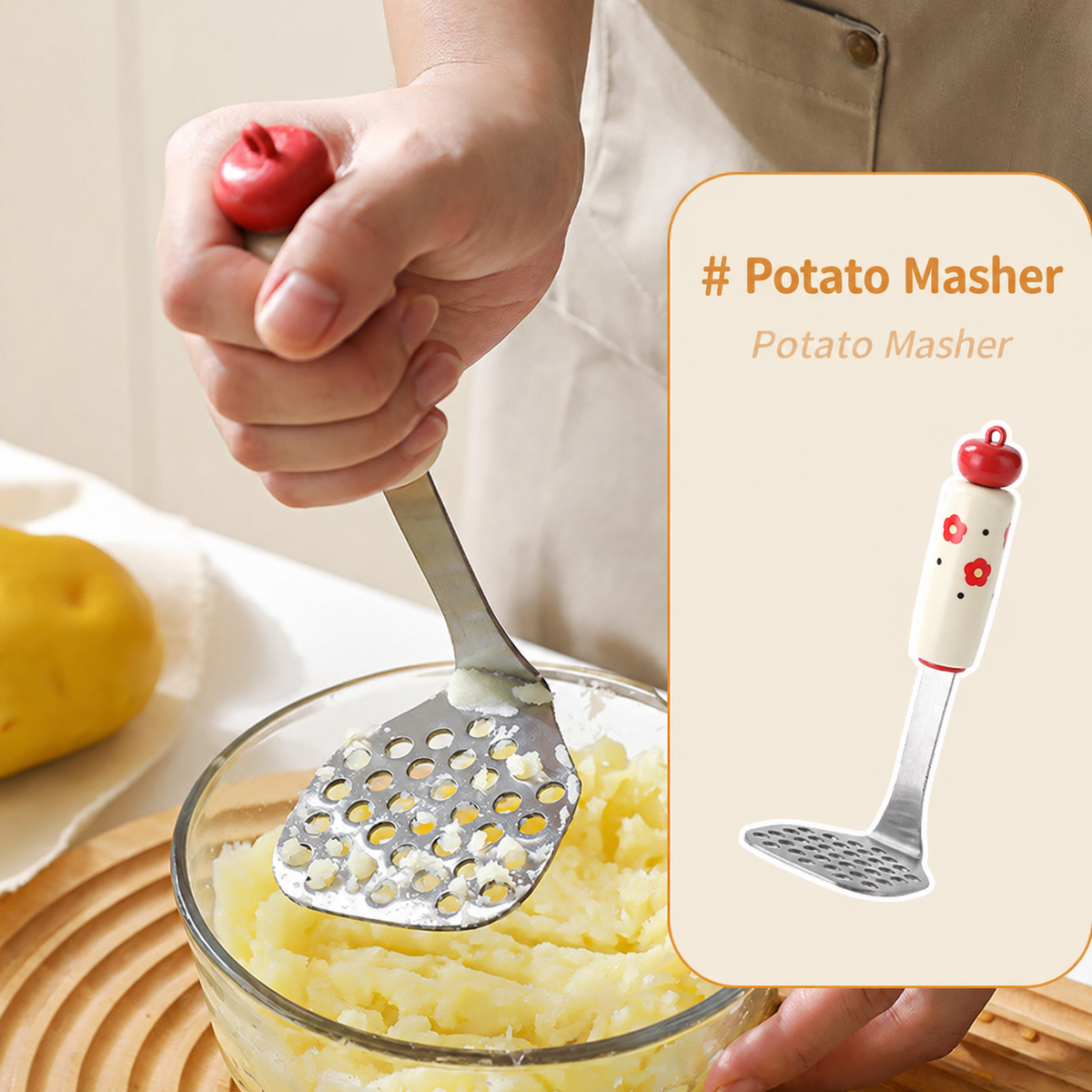 Cute Cartoon Handle Kitchen Utensils Spoon Potato Masher and Strainer