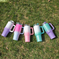 Gradient Color 40oz Stainless Steel Insulated Tumbler with Handle & Straw – Large Capacity Travel Mug