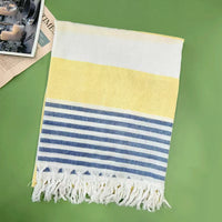 Turkish Style Striped Cotton Beach Towel Oversized Absorbent Tassel Wrap Picnic Blanket 1x1.8m
