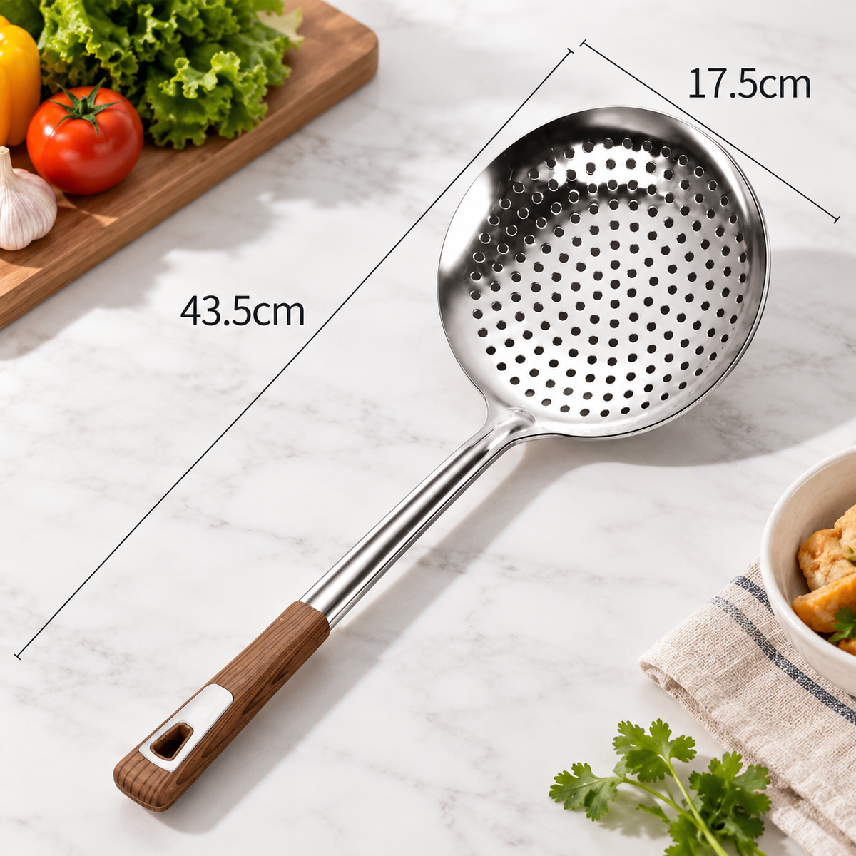 Heavy Duty Stainless Steel Skimmer Spoon with Wood Grain Handle