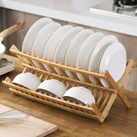 Foldable Bamboo Dish Rack Kitchen Drying Organizer