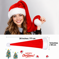 Extra Long Red Plush Santa Hat with White Trim and Pom Pom