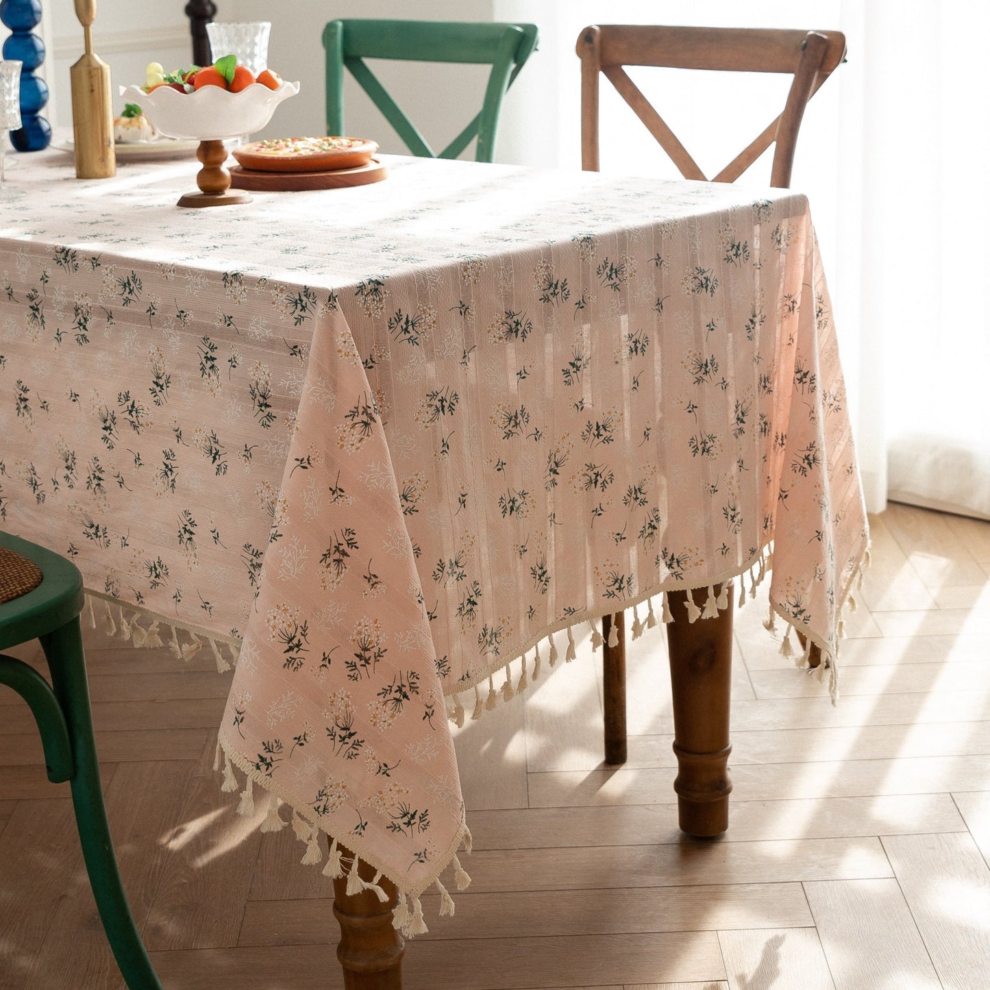 Lilac Floral Tablecloth, Cotton Linen Decorative Table Cover