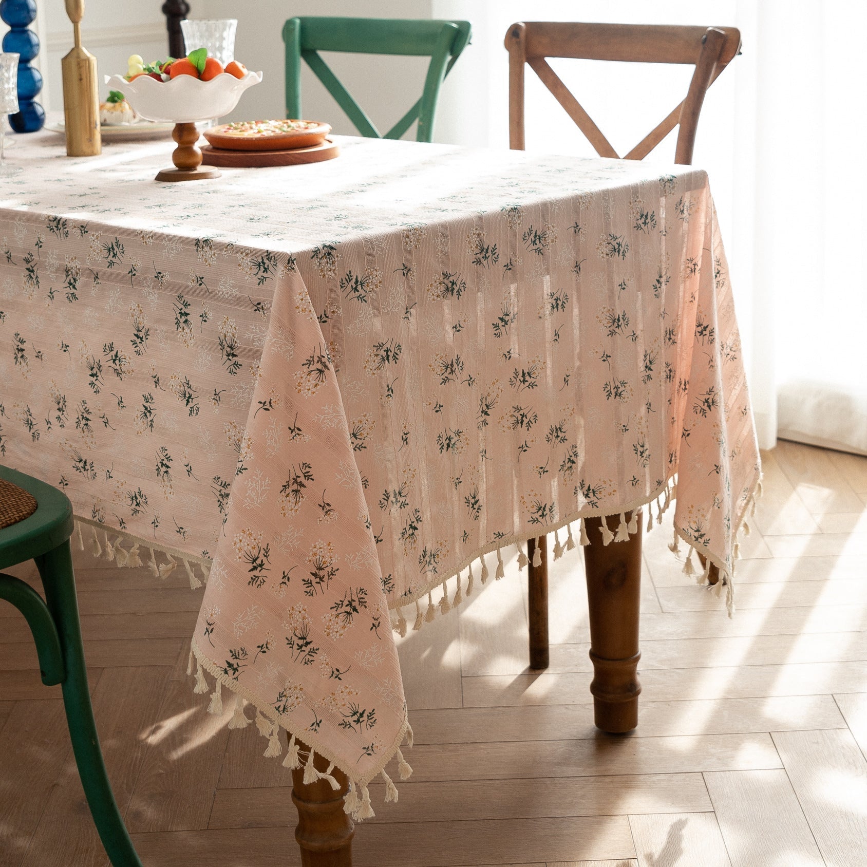 Lilac Floral Tablecloth, Cotton Linen Decorative Table Cover