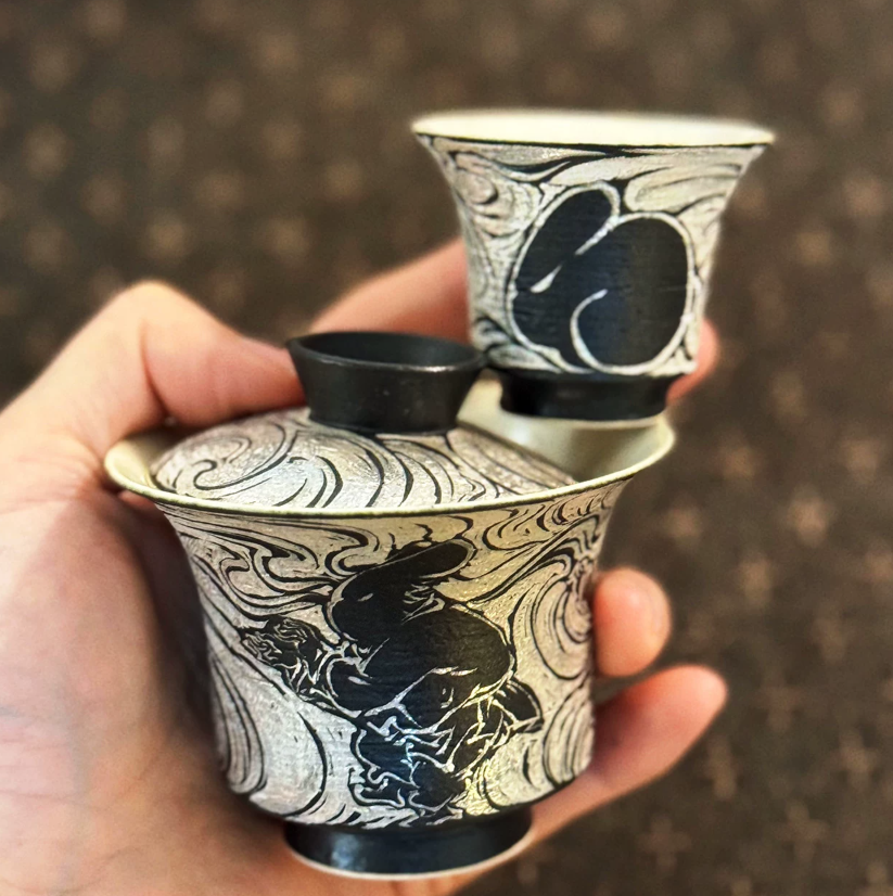 Silver Shadow Black Glaze Gaiwan