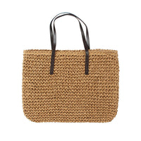 Minimalist Woven Straw Shoulder Bag – Medium Square Tote with Zipper Closure for Summer Style