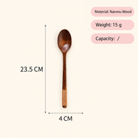 Natural Nanmu Wood Spoon Long Handle Wrapped Grip Wooden