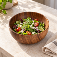 Natural Walnut Round Serving Bowl for Salads and Fruit 20 cm