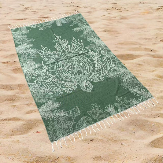 Tropical Sea Turtle Beach Towel Oversized Rectangular Quick-Dry Absorbent Shawl Summer Coastal Swim Wrap Travel Blanket with Fringe Edge