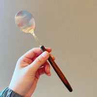 Dark Wood Look Handle Dining Fork and Spoon