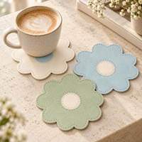 Flower Leather Coaster – Pastel Floral Cup Mat with Textured Surface