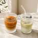 Striped Glass Coffee Cup with Lid & Straw – Iced Latte Tumbler