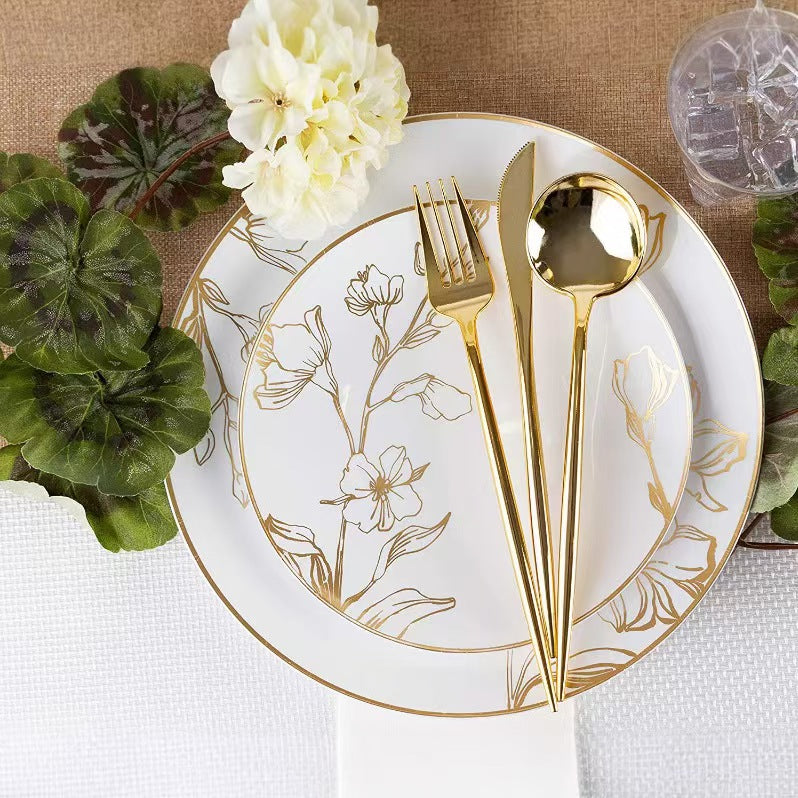 Gold Plastic Long Handle Cutlery Set
