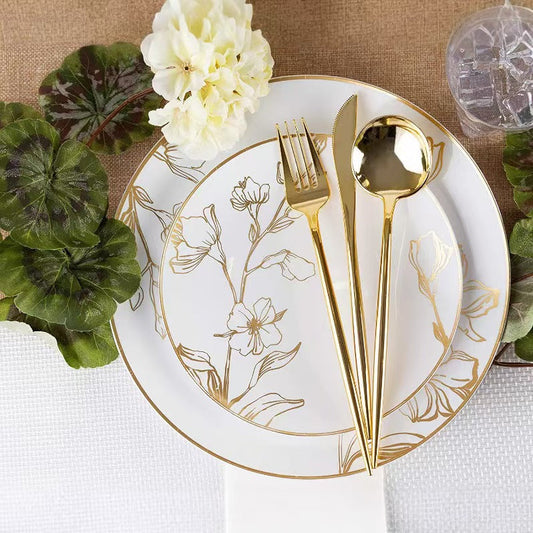 Gold Plastic Long Handle Cutlery Set