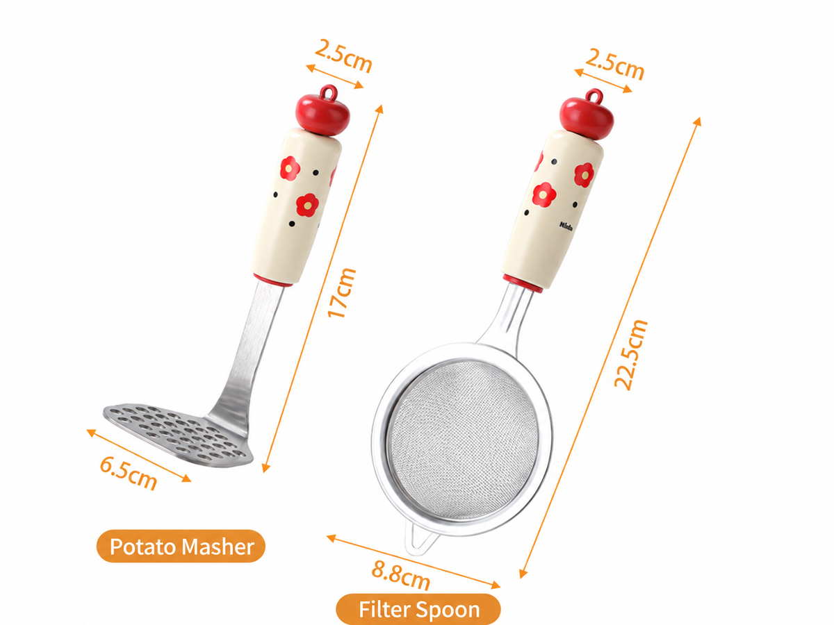 Cute Cartoon Handle Kitchen Utensils Spoon Potato Masher and Strainer