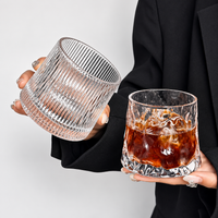 Vintage Ribbed Glass Coffee Cup Textured Iced Latte Whiskey Tumbler