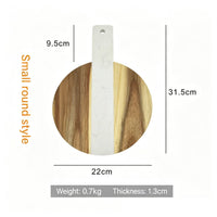Round Acacia Wood and Marble Inlay Cutting Board with Handle Kitchen Chopping Board Serving Tray Modern Rustic Kitchen Tool
