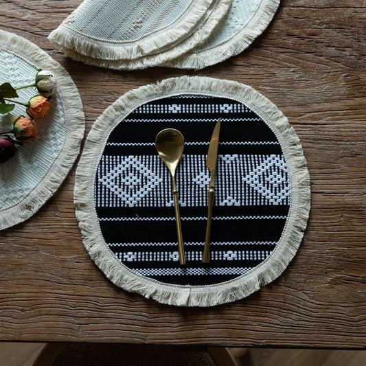 Boho Woven Round Placemat, Farmhouse Heat Resistant Table Mat