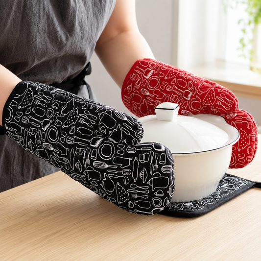 Kitchen Oven Mitt Set, Heat-Resistant Baking Gloves and Pads