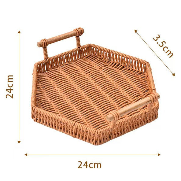 Faux Rattan Serving Tray Snack Storage Plate