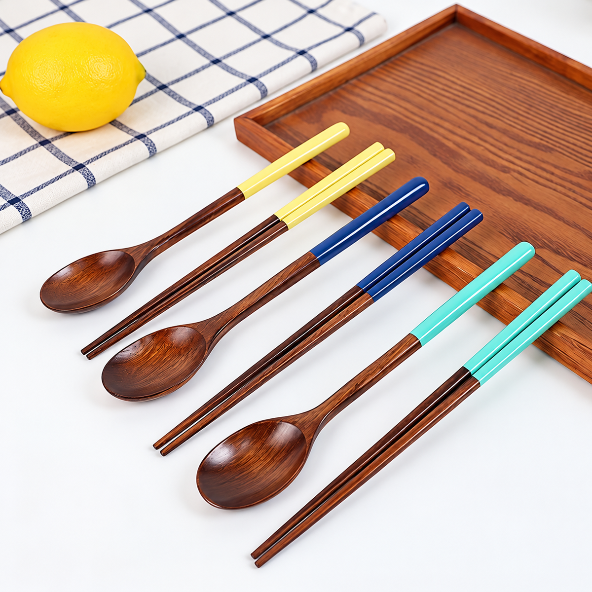 Wooden Spoon and Chopsticks Set with Colorful Handles