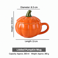 Halloween Pumpkin Ceramic Mug with Lid, 300 Ml Orange Coffee Cup, Fall Drinkware and Autumn Home Décor