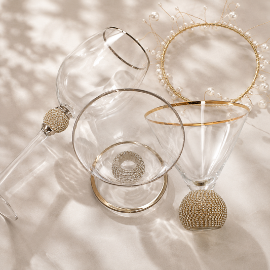 Gold Rim Crystal Goblet with Jewel Accent – Luxury Champagne, Wine & Dessert Glass