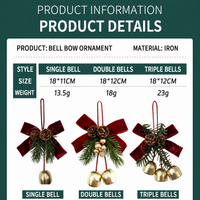 Christmas Bell Ornaments – Red Velvet Bow with Pinecones & Hanging Bells Christmas Tree Decorations