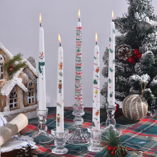 25cm Christmas Printed Taper Candles – Set of 2