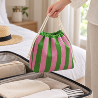 Striped Drawstring Makeup and Travel Storage Bag