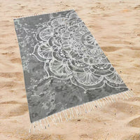 Oversized Floral Beach Towel Rectangular Boho Flower Print Quick-Dry Absorbent Shawl Summer Beach Wrap Travel Blanket with Fringe Trim