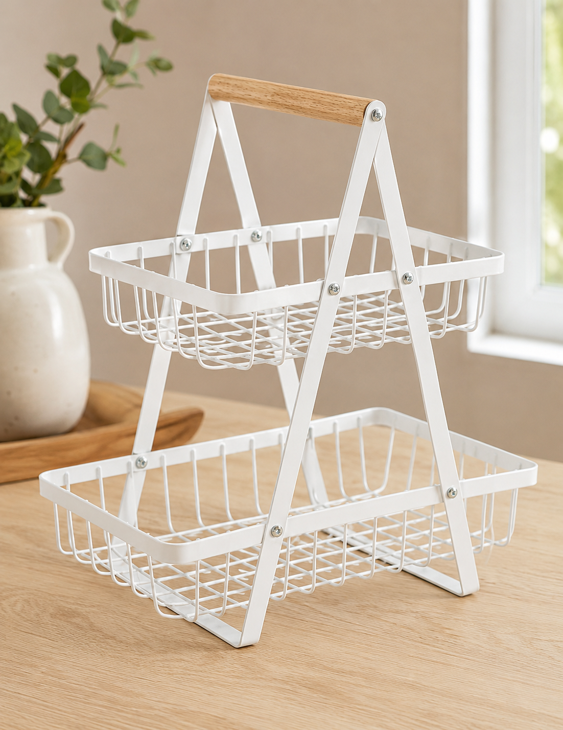 Wood and Metal Tiered Storage Basket – 2-Tier or 3-Tier