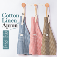 Cotton Linen Striped Kitchen Apron with Pocket
