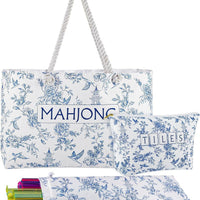 American Mahjong Storage Bag Set, Beige Floral Print 3-Piece Organizer