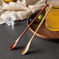 20cm Long Handle Wooden Dessert Spoon, Natural Wood Honey Coffee Stirring Spoon