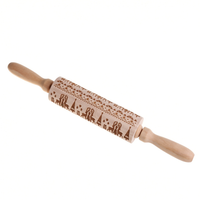 Christmas Wooden Embossing Rolling Pin – Engraved Cookie Dough Roller for Holiday Baking & DIY Crafts