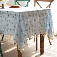 Lilac Floral Tablecloth, Cotton Linen Decorative Table Cover