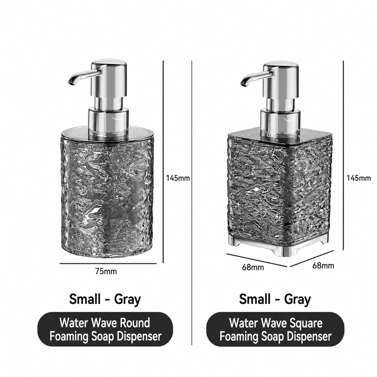 Frost Grey Ripple Foam Pump Bottle, Elegant Textured Soap Dispenser for Bathroom & Skincare Routine