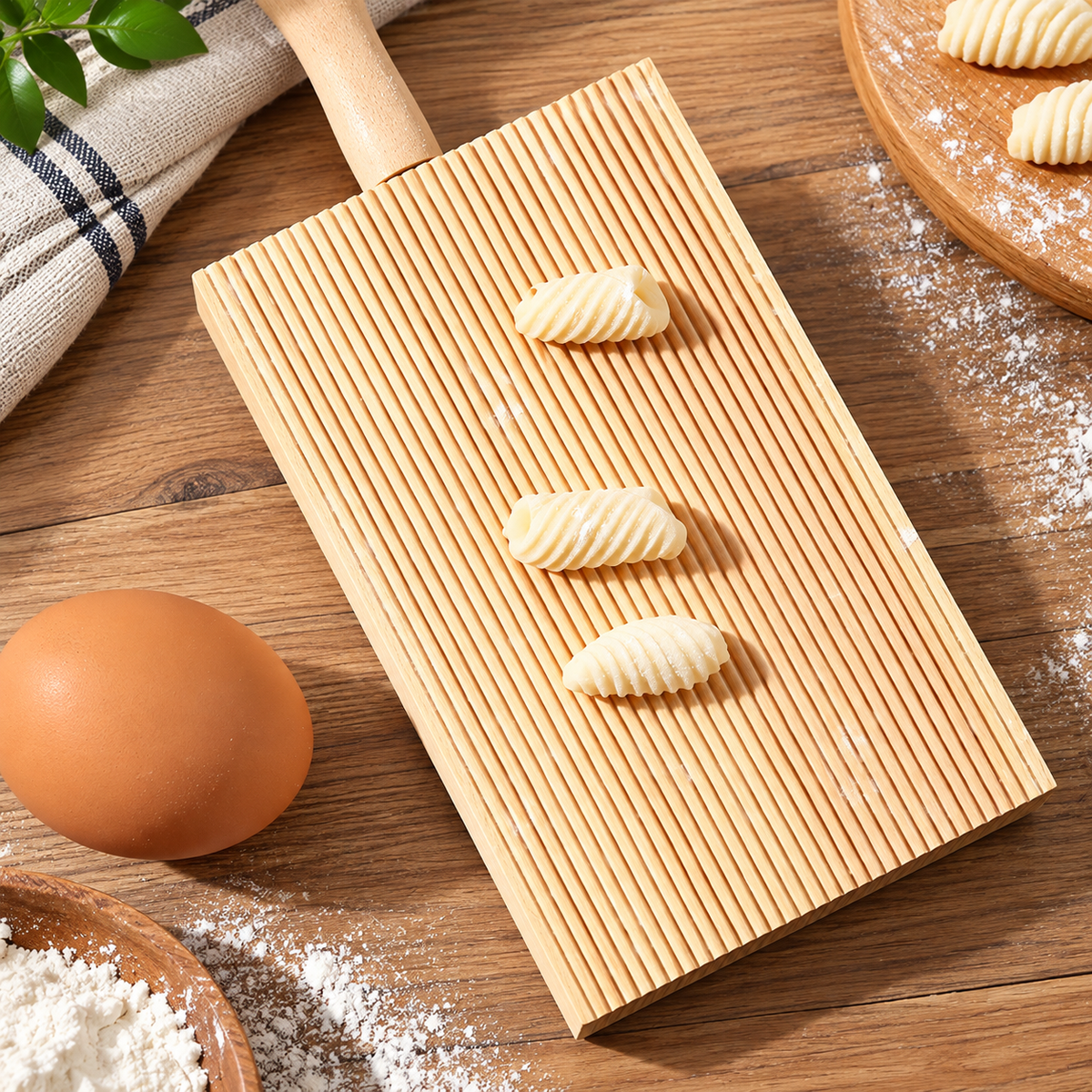 Wooden Gnocchi Board, Natural Wood Pasta Making Tool with Handle