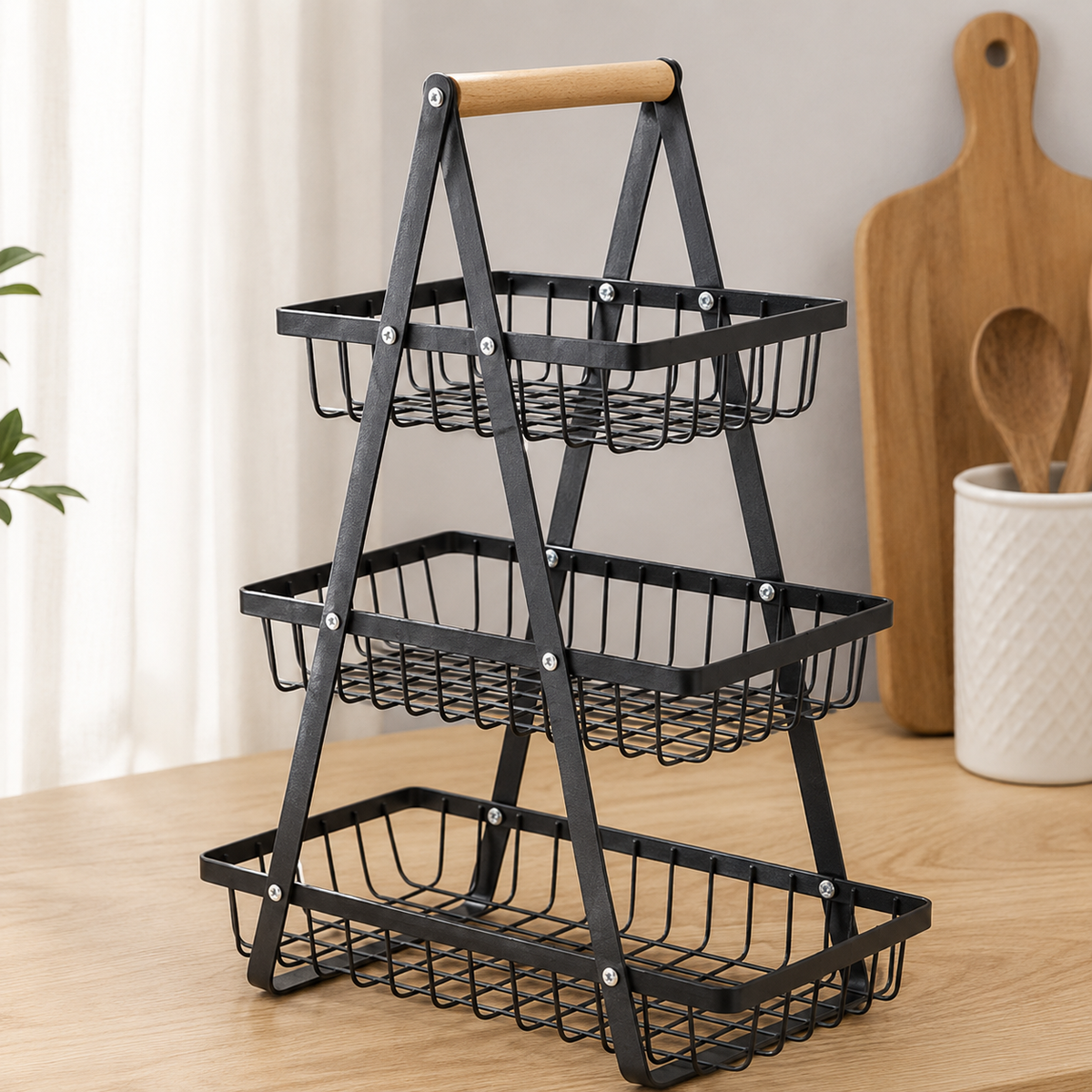 Wood and Metal Tiered Storage Basket – 2-Tier or 3-Tier