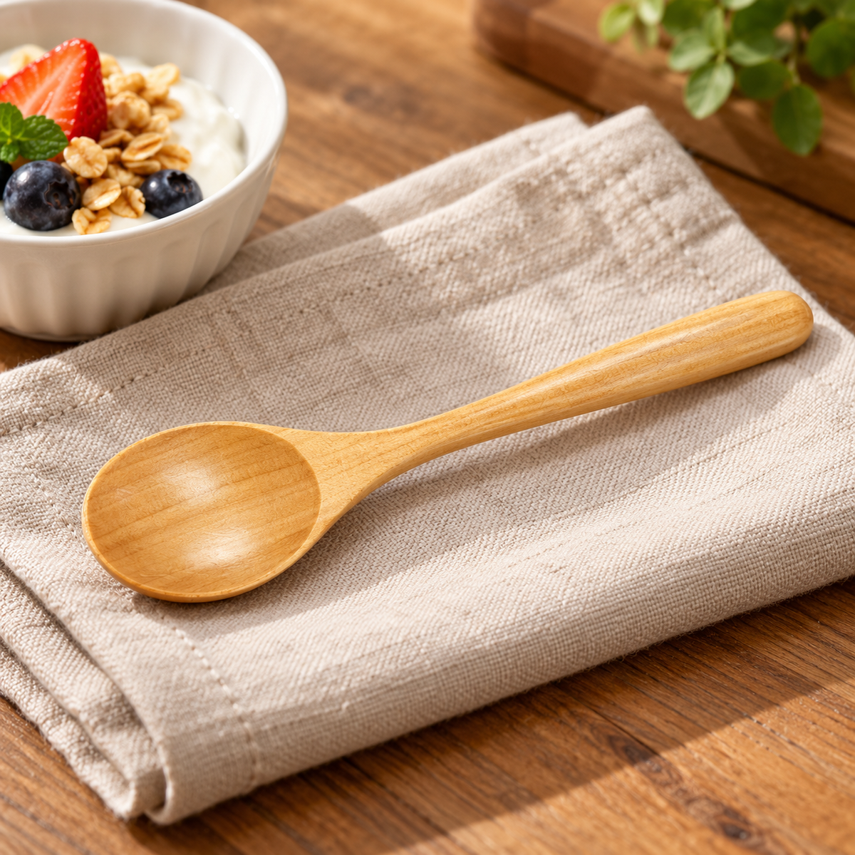 Birch Wood Round Bowl Spoon with Clear Finish