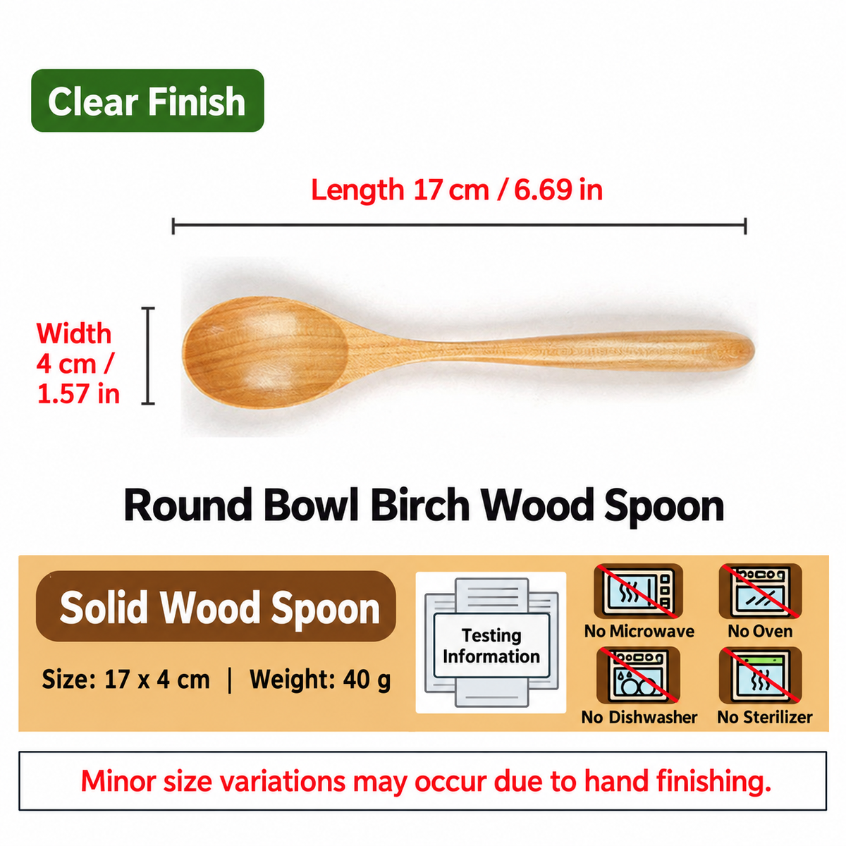 Birch Wood Round Bowl Spoon with Clear Finish