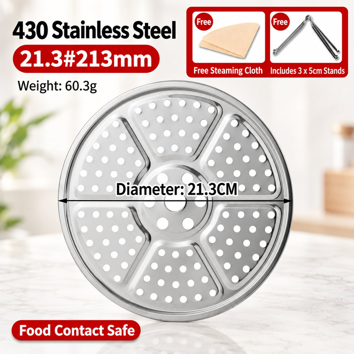 Stainless Steel Steamer Rack Round Folding Steaming Tray for Pots