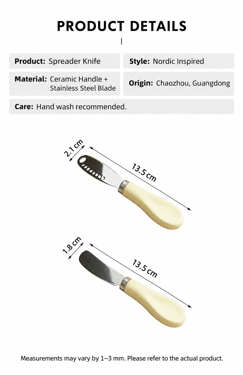 Ceramic Handle Spreader Knife – Stainless Steel Butter and Cheese Knife