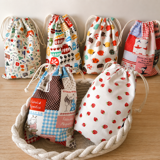 Cute Printed Cotton Drawstring Storage Bag