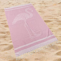 Tropical Flamingo Beach Towel Oversized Rectangular Quick-Dry Absorbent Shawl with Tassel Trim for Summer Travel & Beach Use