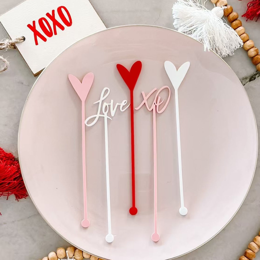 5pcs Heart Shape Cocktail Stirrer Set