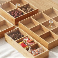 Bamboo Snack Box with Lid Compartment Storage Tray