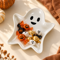 Ghost Shaped Ceramic Tray, Halloween Candy Dish, White Ceramic Trinket Plate, Spooky Season Table Decor